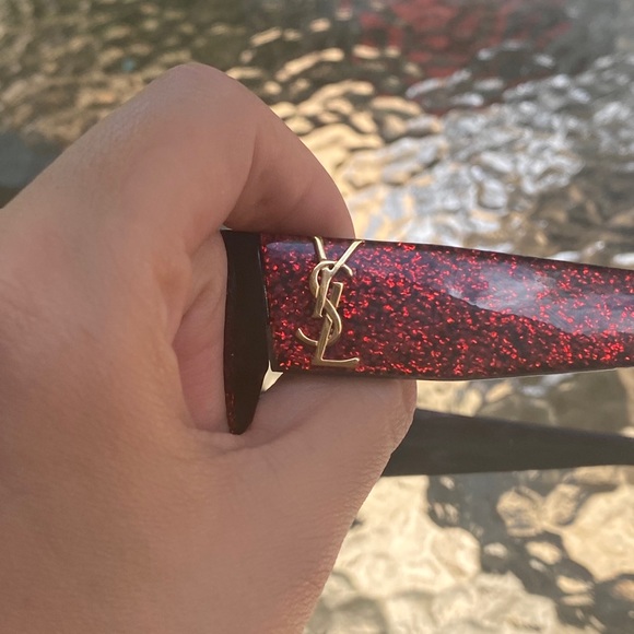 YVES SAINT LAURENT Red Glitter YSL Gold Sunglasses - Picture 10 of 16